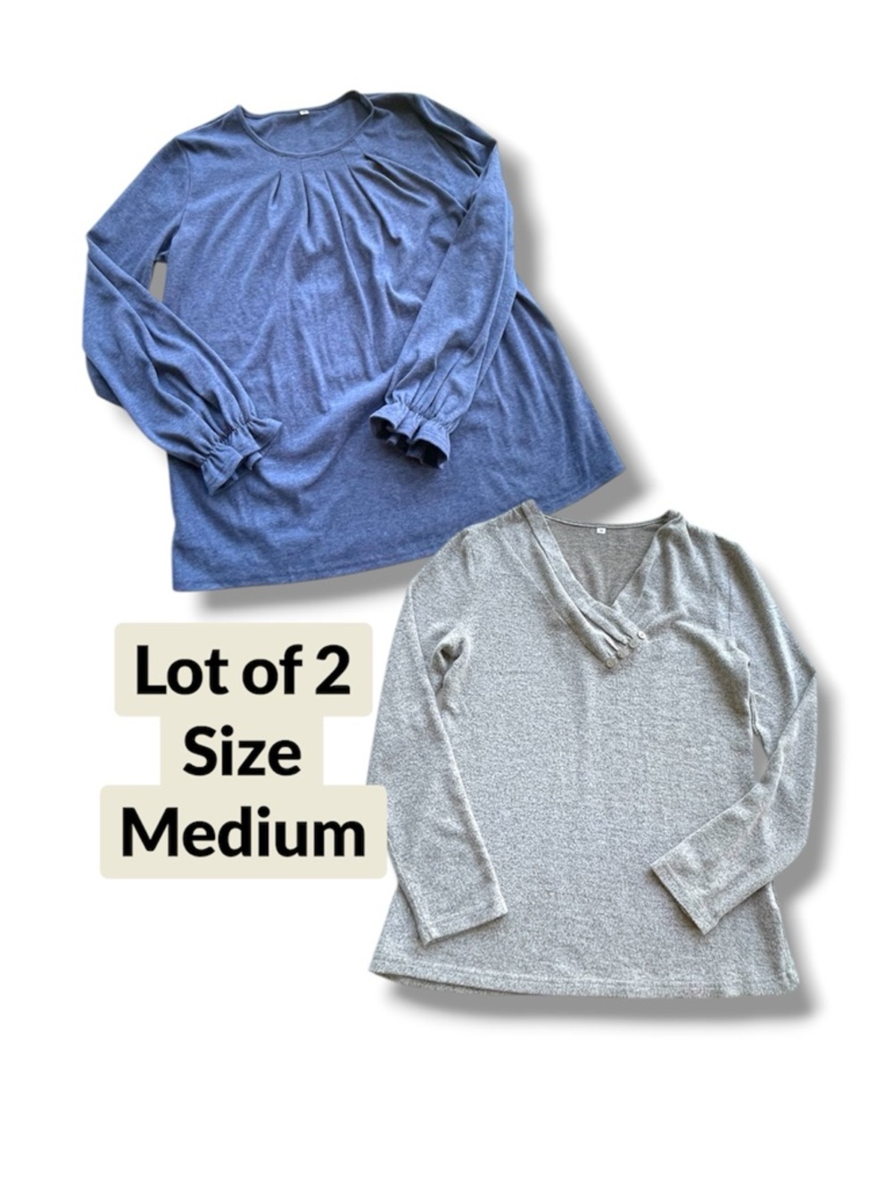 2 Piece Womens Long Sleeve Tops - Knit Tees Pullover Size Medium